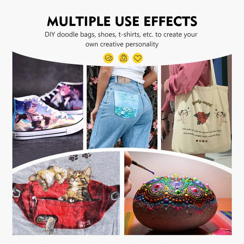 Magicfly Permanent Soft Fabric Paint Set for Clothes 14 Colors 60ML Textile T-Shirt Paints, No Heating Needed & Washable Fabric Paints for Crafts, Canvas, T-Shirts, Jeans, Bags, with 3 Brushes - Image 5